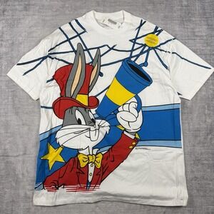 Vtg Loony Tunes Shirt Mens XL White Bugs Bunny All over Print Single Stitch 1994